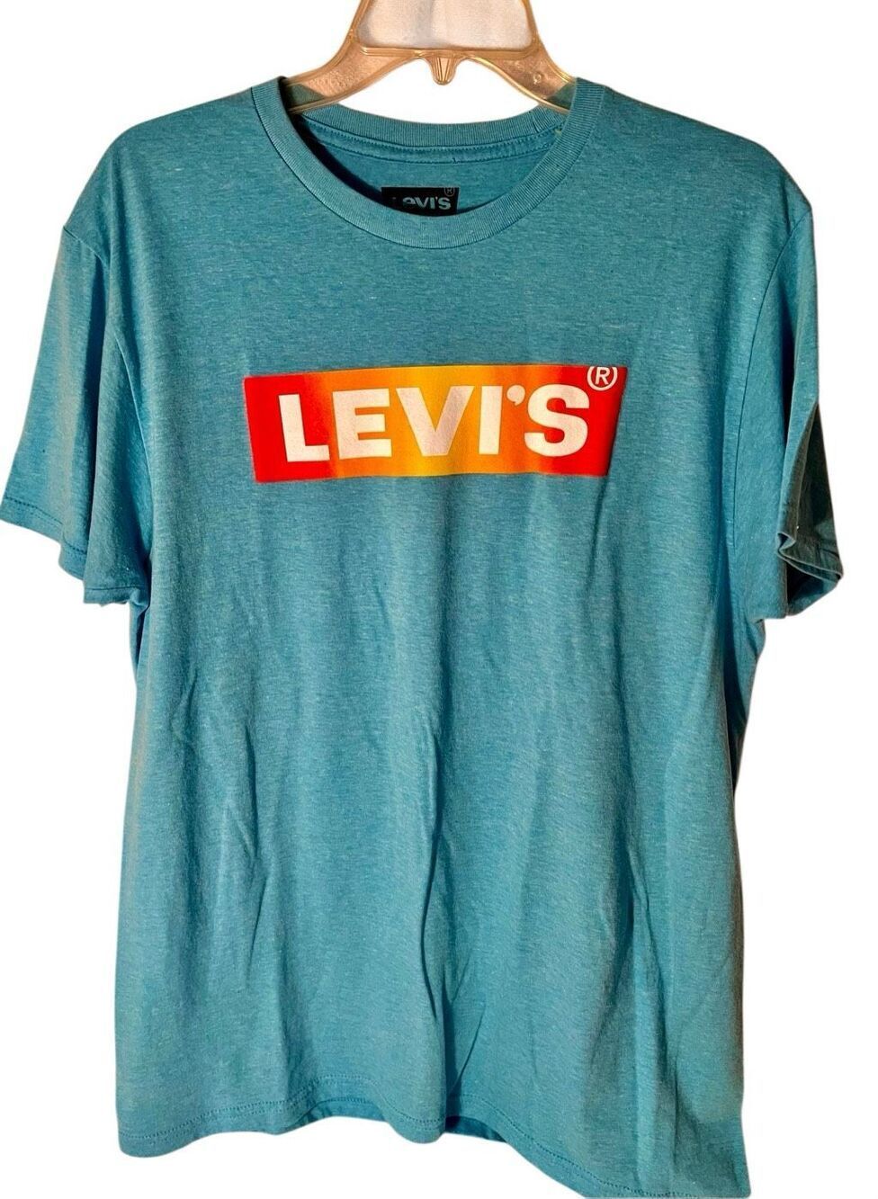 Levi’s Teal Blue Graphic Spell Out TShirt Men’s Size Large